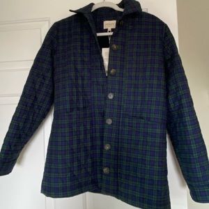 Sezane Will Jacket in Quilted Green Blue Tartan